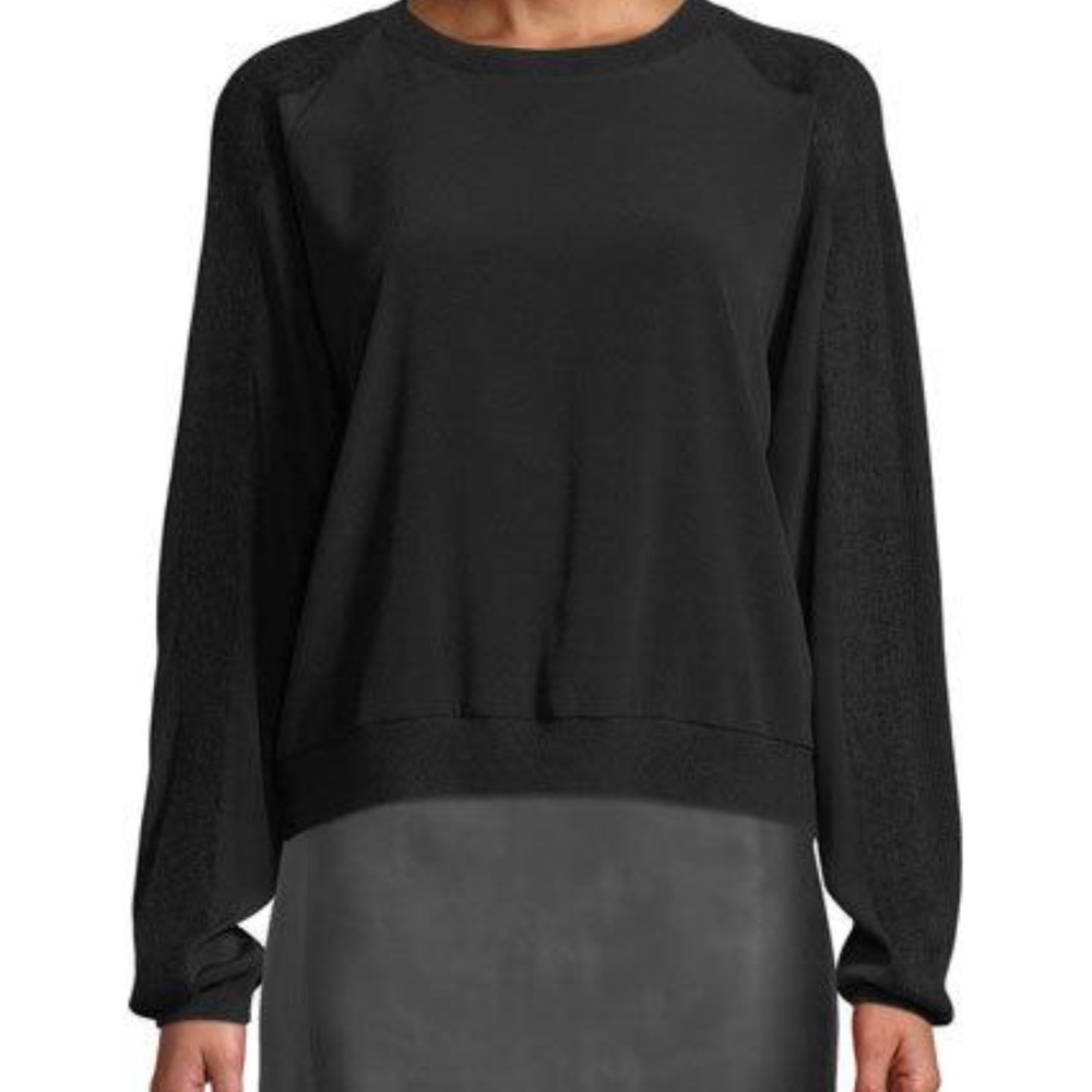 Vince Crewneck Black Sweatshirt with Ribbed Long Sleeves X-Large NWT